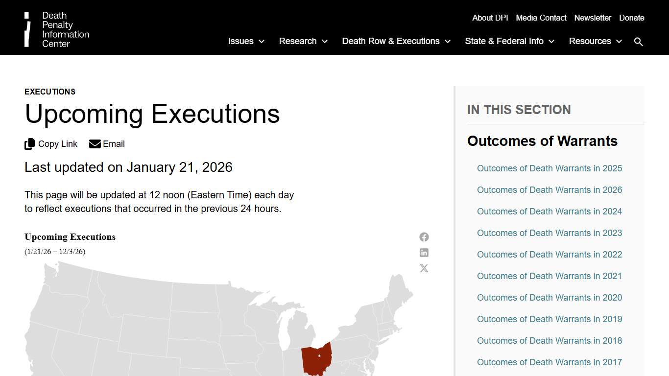 Upcoming Executions | Death Penalty Information Center